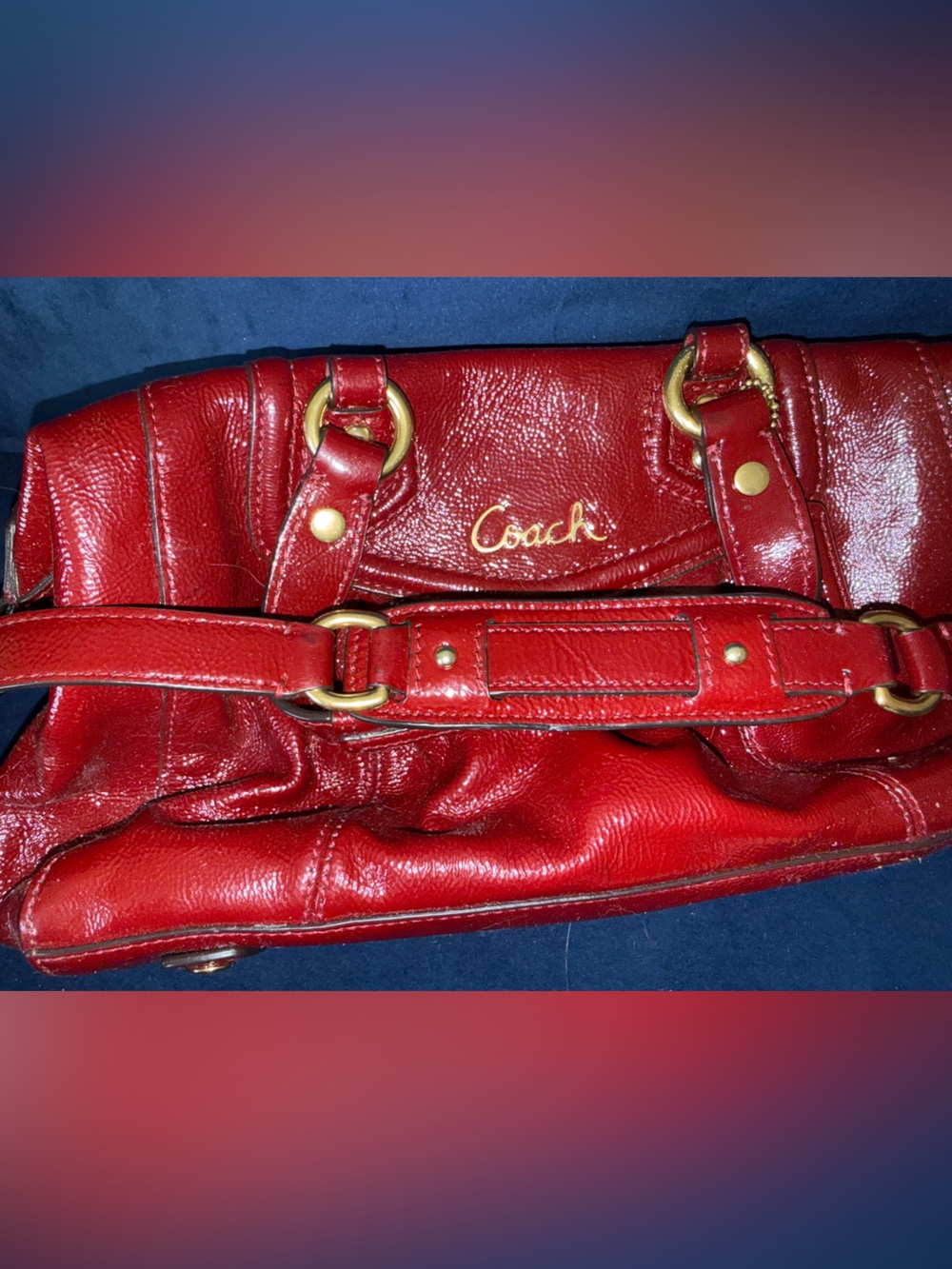 Coach Red Leather Shoulder Satchel with Gold Hardware - Picture 4 of 8